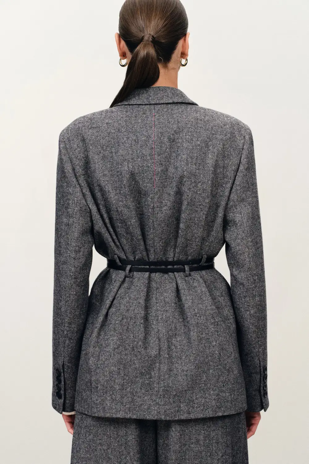Asymmetric Double Belt Wool Blazer