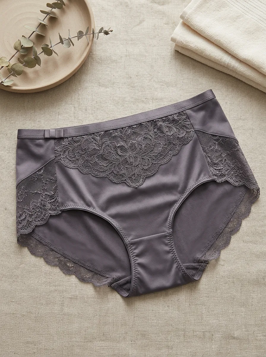 Women's Grey Floral Lace Trimmed Printed Panties