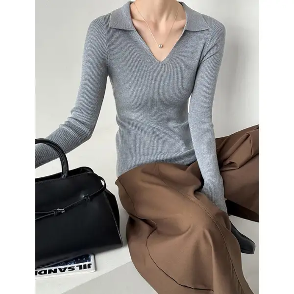 V-Neck Slim Fit Long Sleeve Sweater