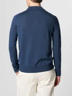 Extrafine Merino Merino Wool Zip Front Ribbed Slim Fit Polo Shirt