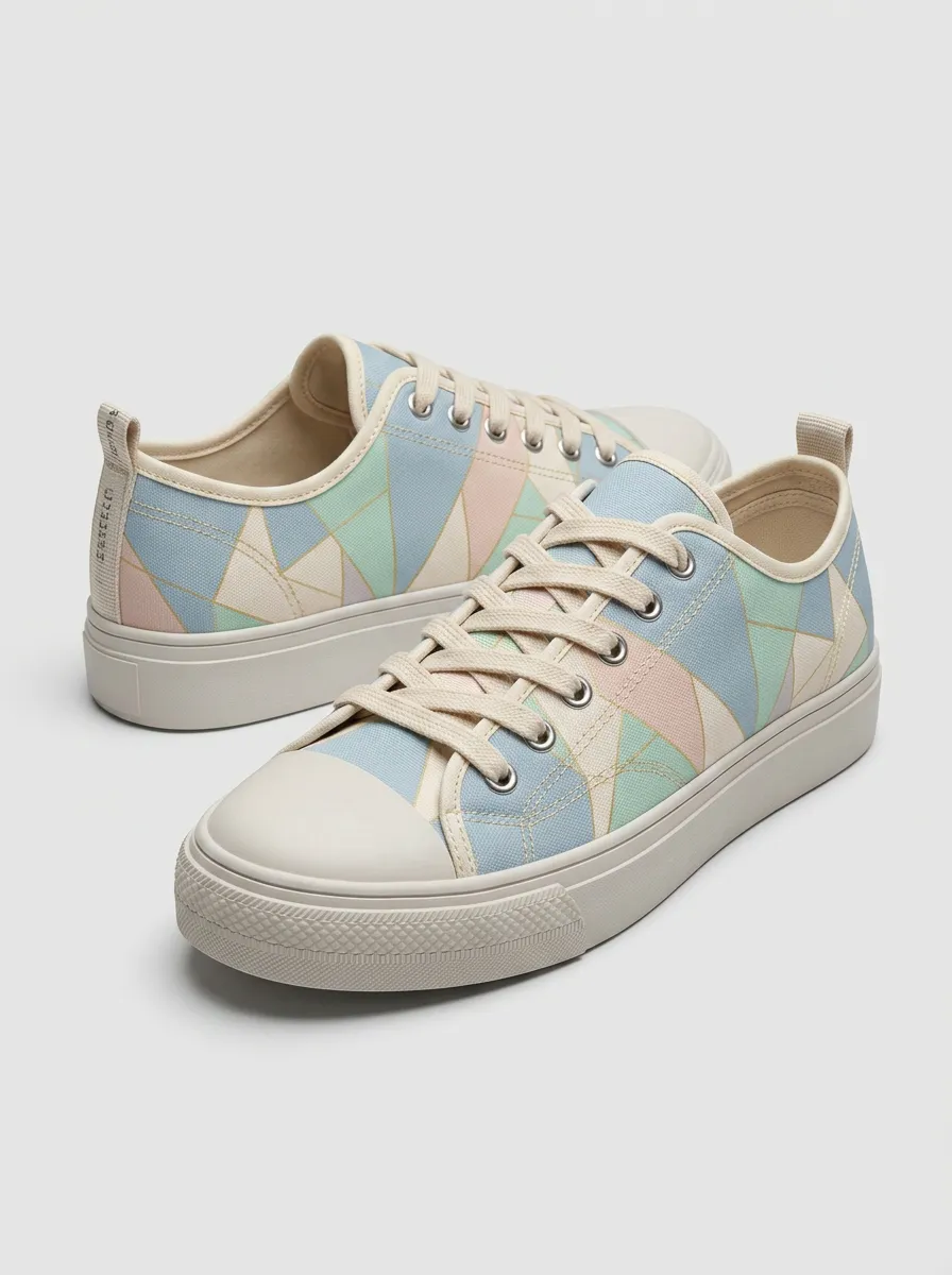Women's Casual Ready Pastel Geometric Pattern Printed Canvas Shoes