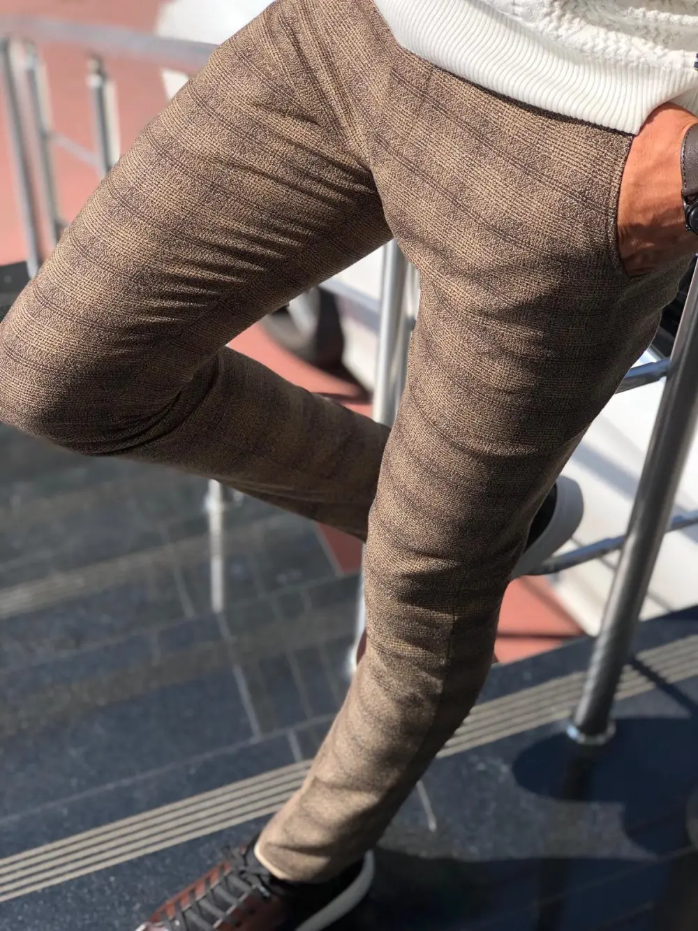 Refined Everyday Slim Fit Plaid Tailored Trousers