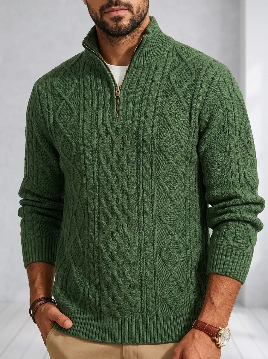 Men’s Ribbed Cable-Knit Quarter-Zip Everyday Sweater