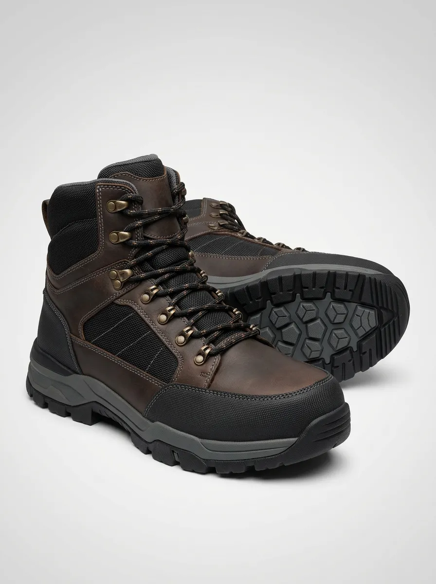 Men's Leather Work Boots with Outdoor Detail