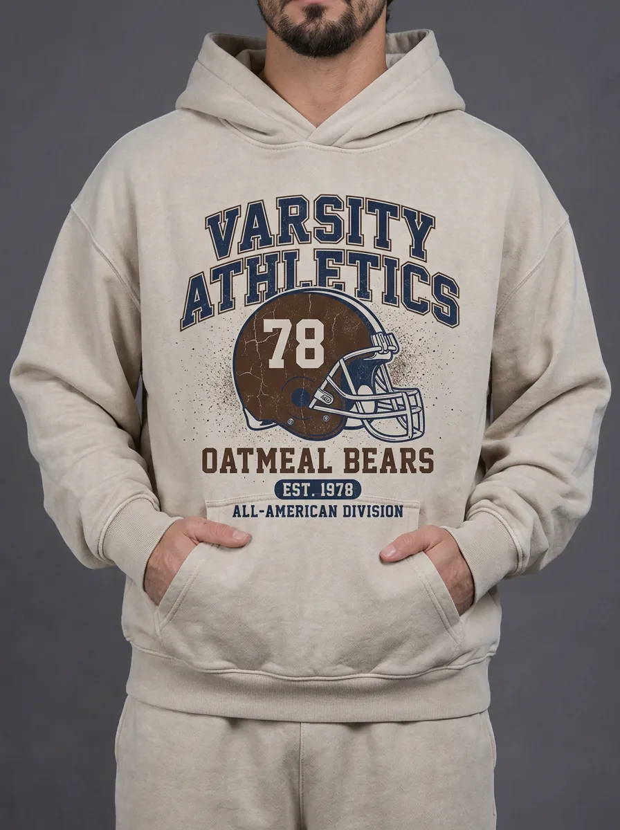 Men's Oatmeal Graphic Print Pullover Hoodie