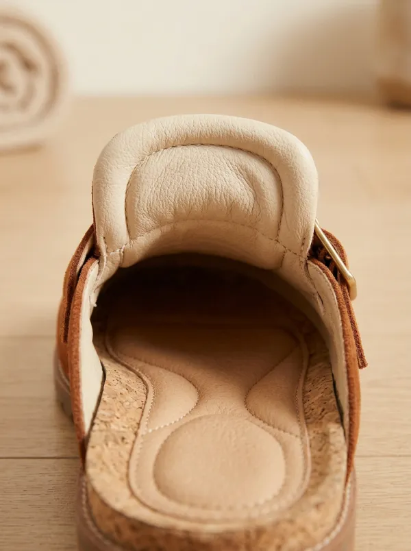 Women's Classic Buckle Detail Casual Suede Wood Sole Loafers