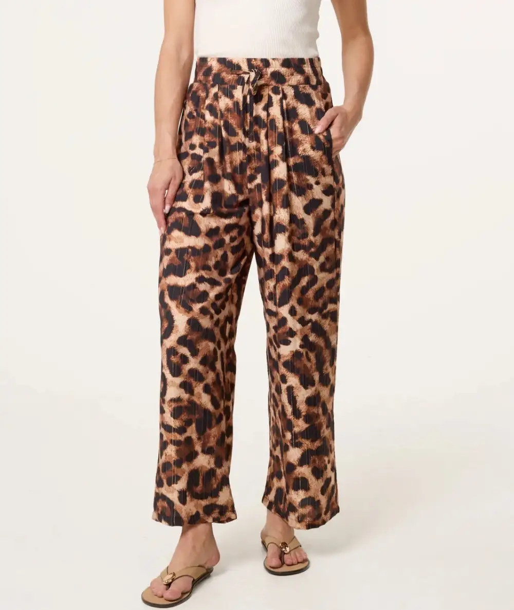 Wide Leg Print Animal Print Trousers