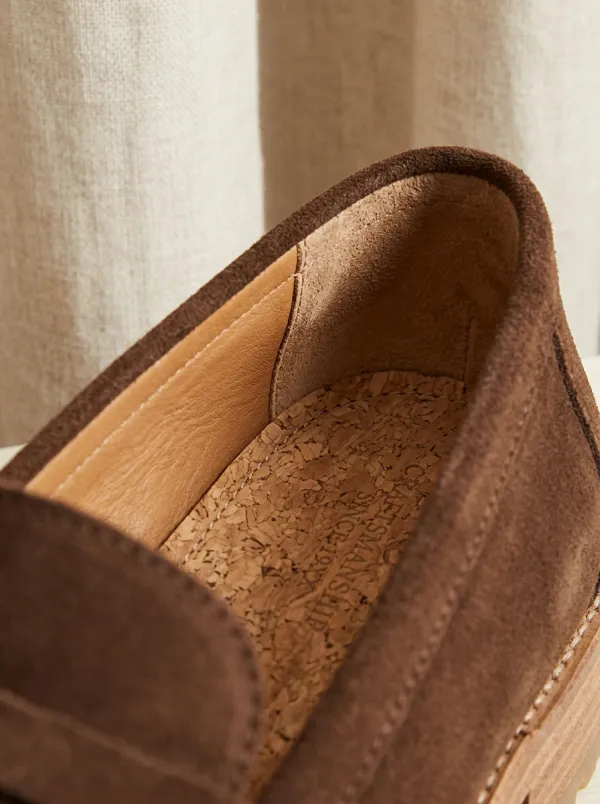 Minimal Suede Wood Sole Casual Loafers