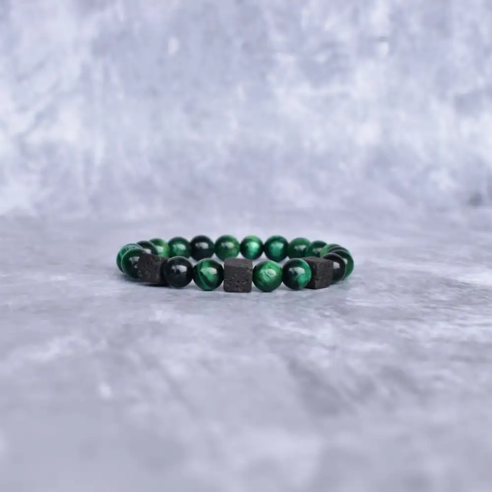 Treasure Cube-Bead Tiger Eye Lava Bead Bracelet