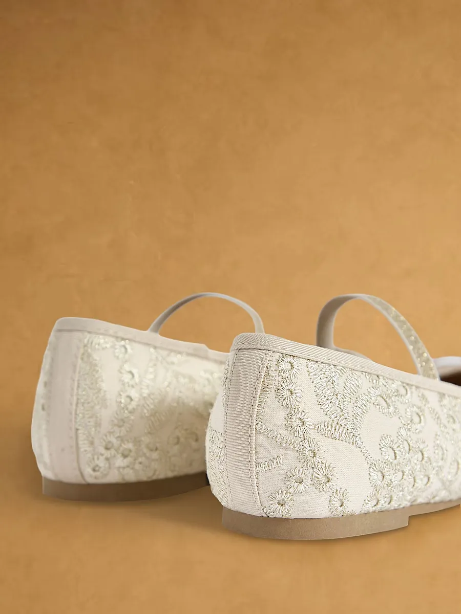 Cream Sequin Flower Ballet Shoes