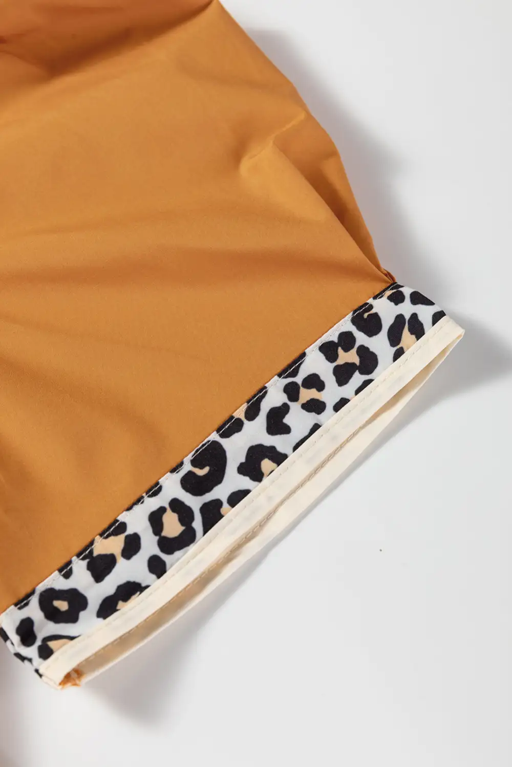 Leopard Print Puff Sleeve Split Neck Blouse