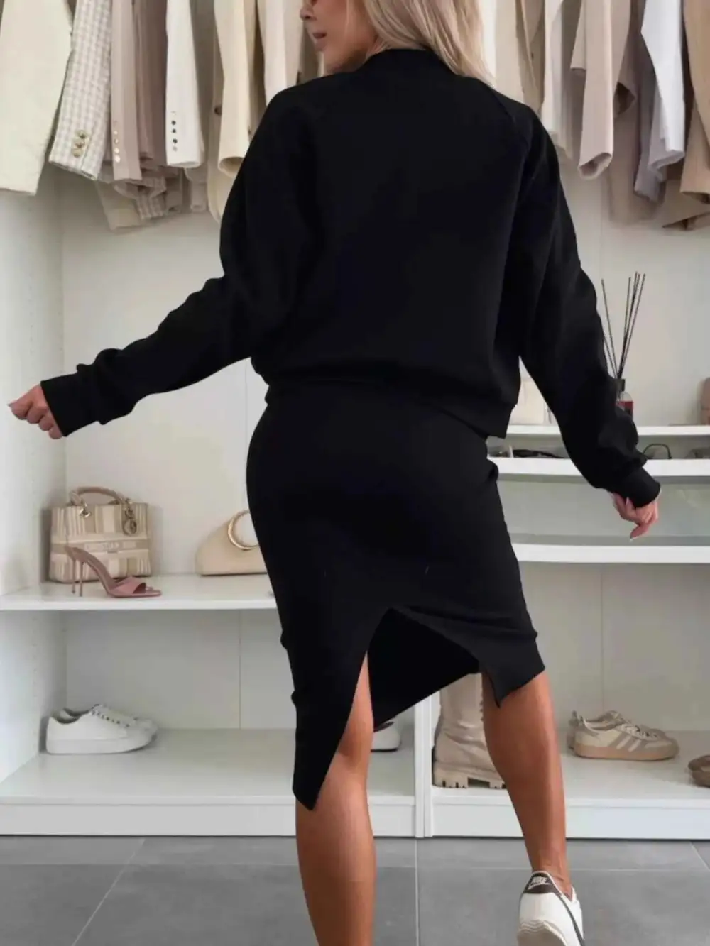 Plus Size Slit Square Neck Dress and Outerwear Set