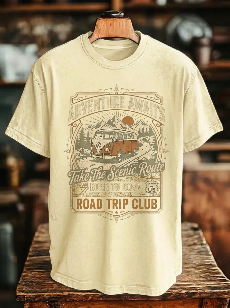 Unisex Adventure Road Trip Camper Van Printed T-shirt
