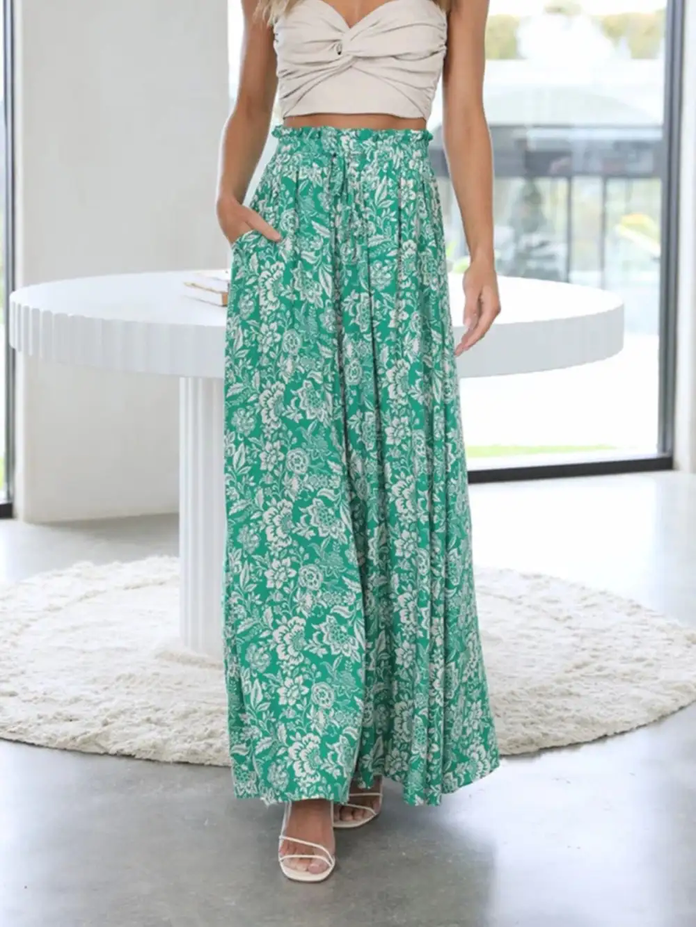 Printed Wide Leg Detail Pants