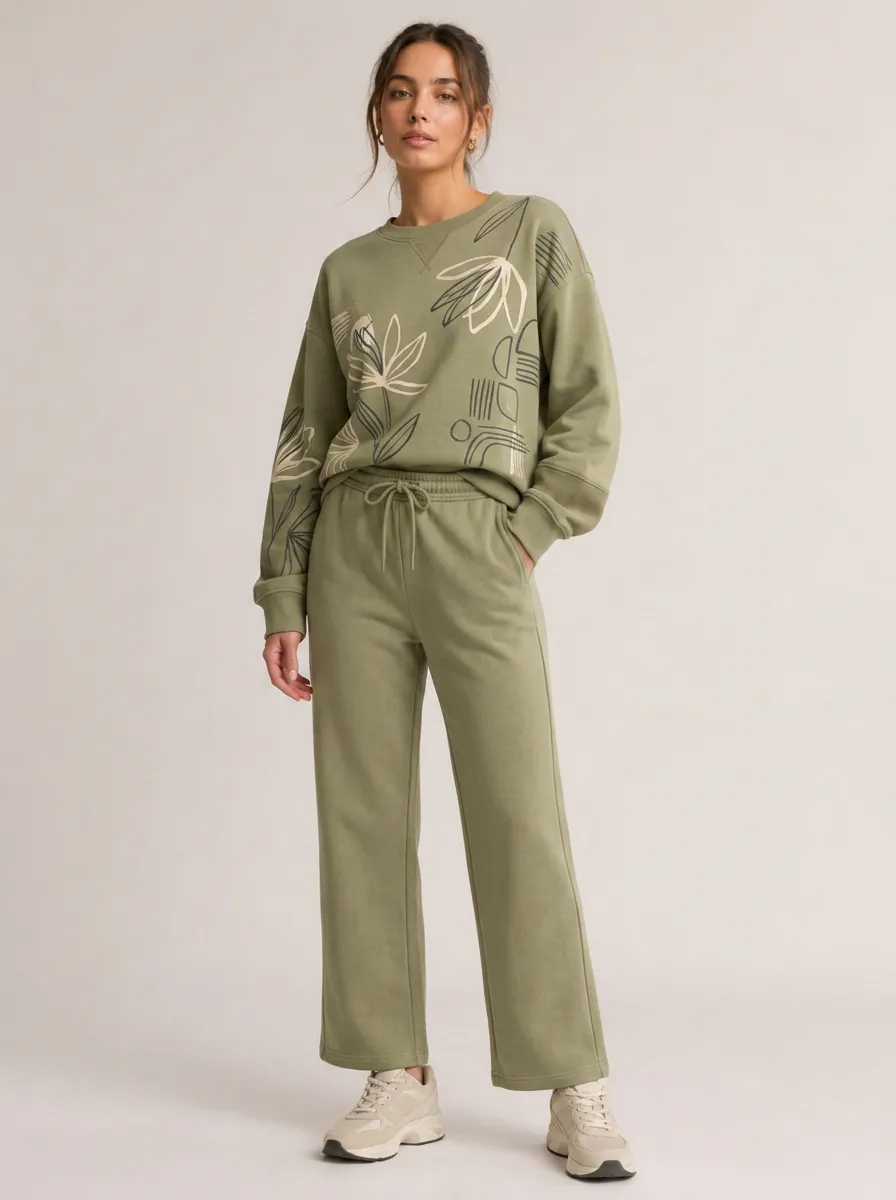 Women's Botanical Abstract Line Art Printed Lounge Set