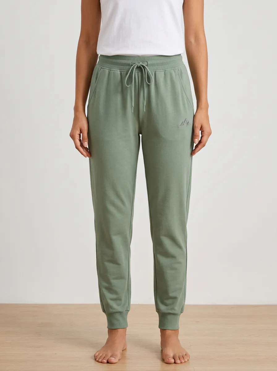 Women's Drawstring Joggers with Mountain Embroidery