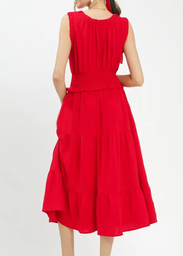 Smocked Waist Tiered Midi Dress