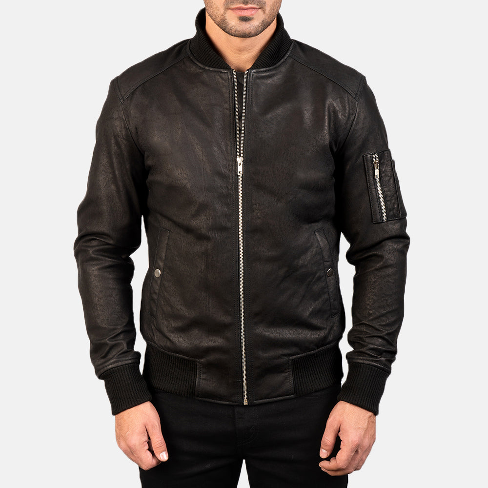 Men's Rugged Bomber Leather Distressed Jacket