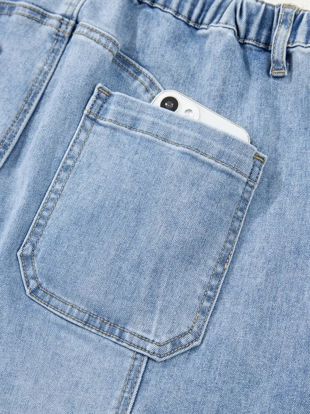 Wide Leg Raw Hem Drawstring Denim Jeans
