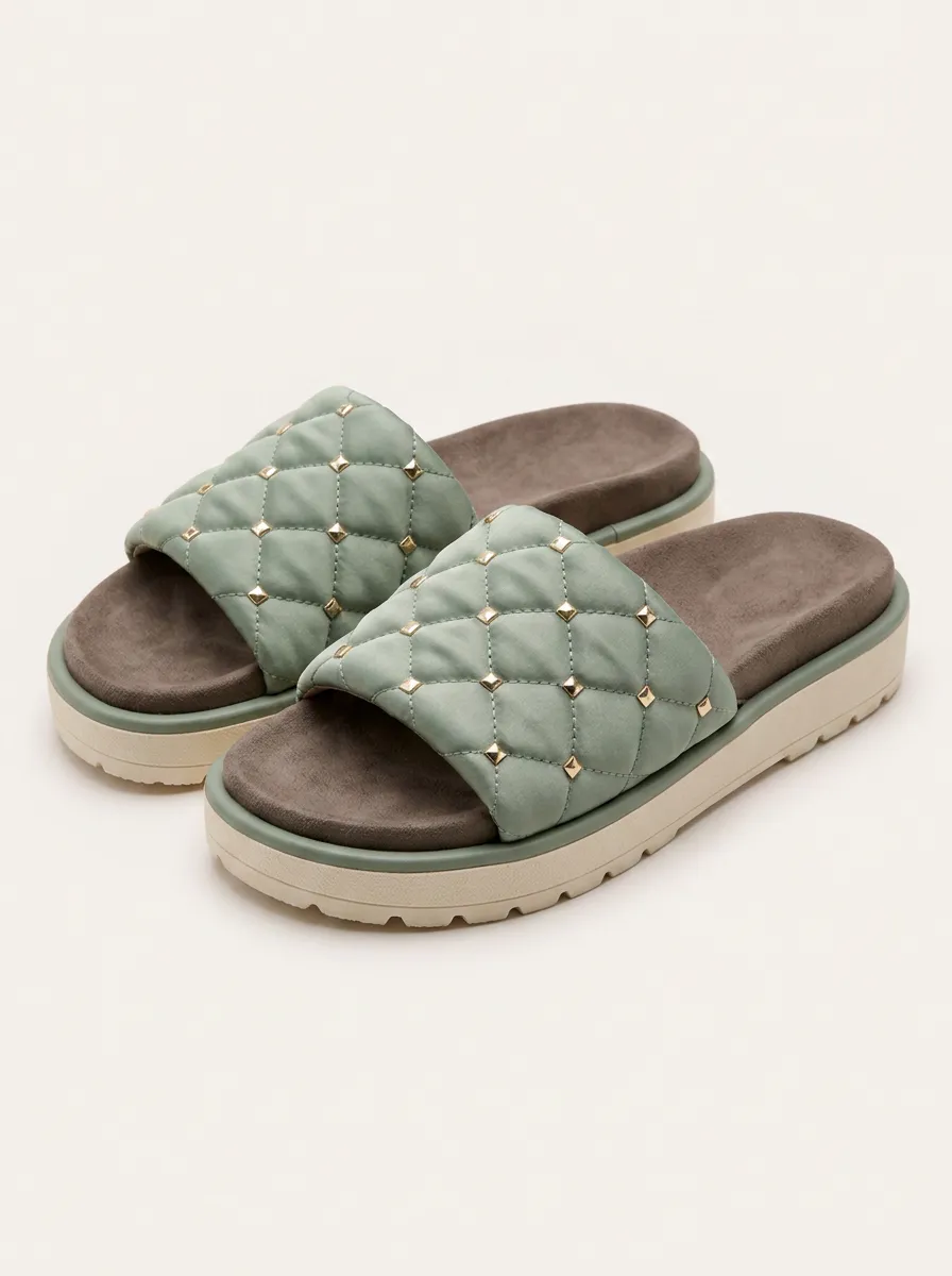 Everyday S Quilted Studded Platform Slides