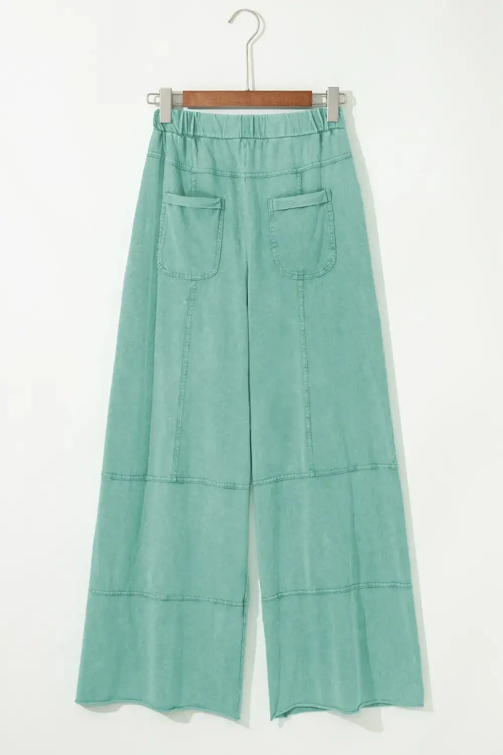 Mineral Wash Exposed Seam Drawstring High Waist Wide Leg Cargo Pants