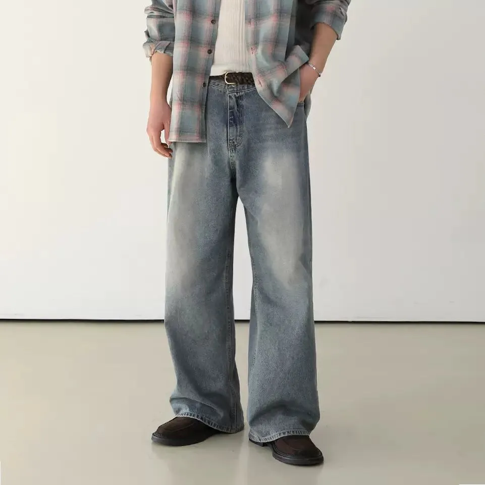 Faded Wash Wide Leg Jeans
