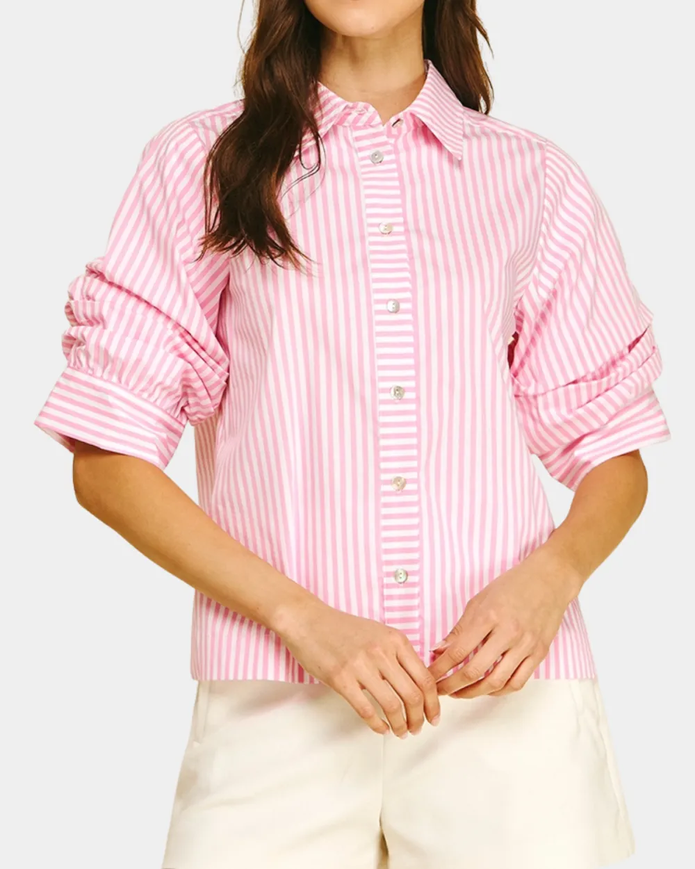 Ruched Sleeve Striped Shirt