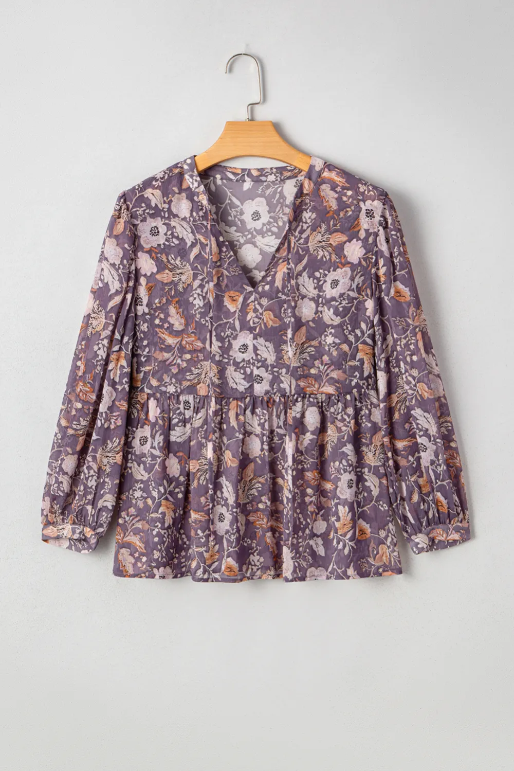 Blue Boho Flower Print Three Blouse
