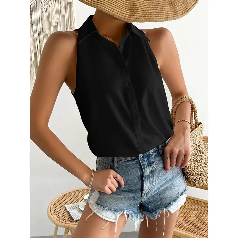 Women's Split-Hem Lapel-Collar Relaxed Blouse