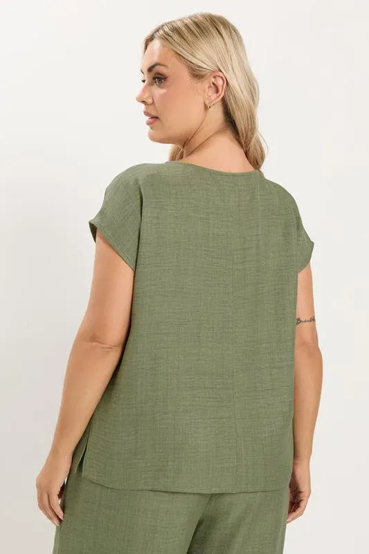 Khaki Green Seam Detail Top