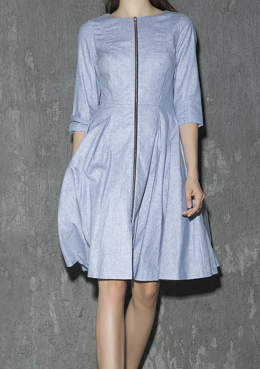 Refined Linen Pleated Midi Dress