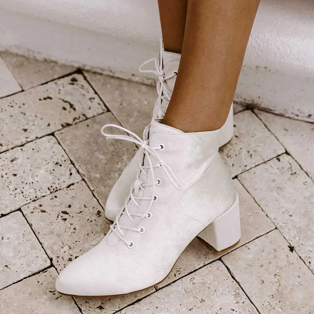 Lace-Up Zip-Up Block-Heel Platform Ankle Boots