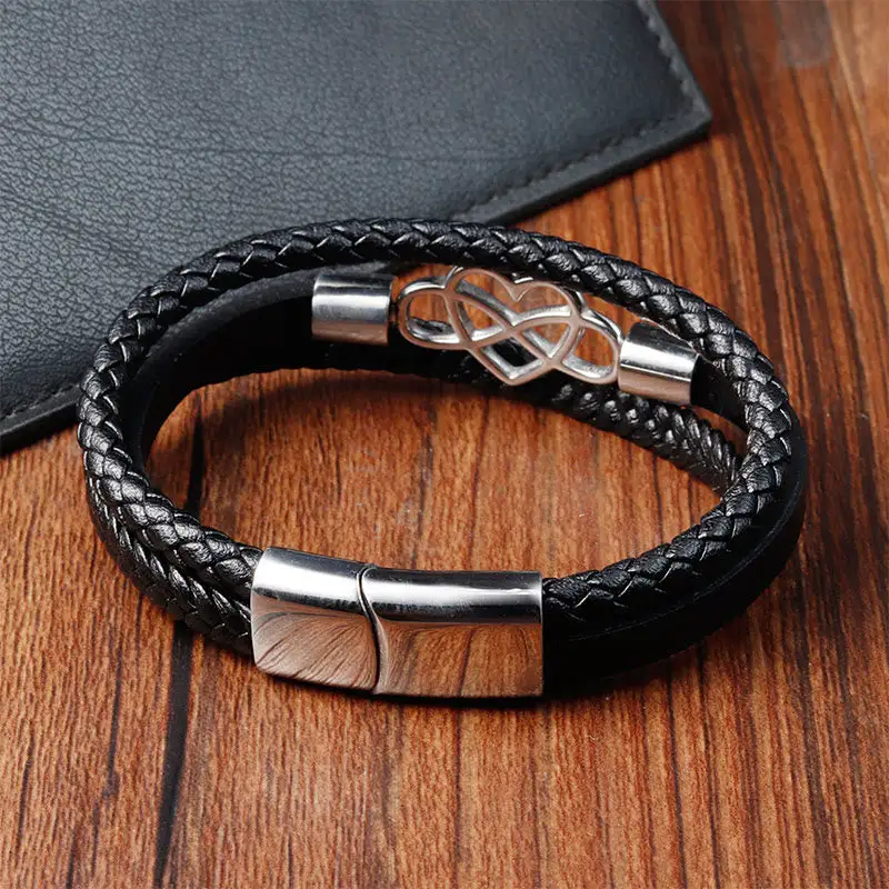Geometric Leather Titanium Steel Buckle Bracelet