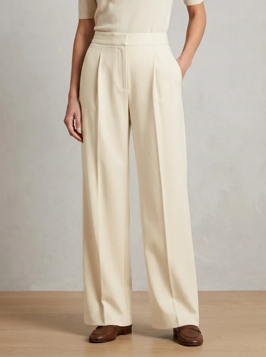 Refined Texture Pleated Wide-Leg Trousers