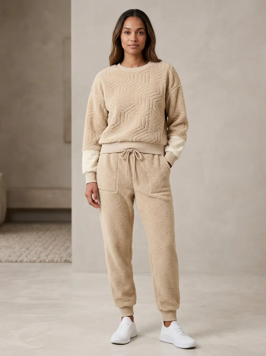 Everyday Geometric Embossed Fleece Collection Women's Fleece Lounge Set