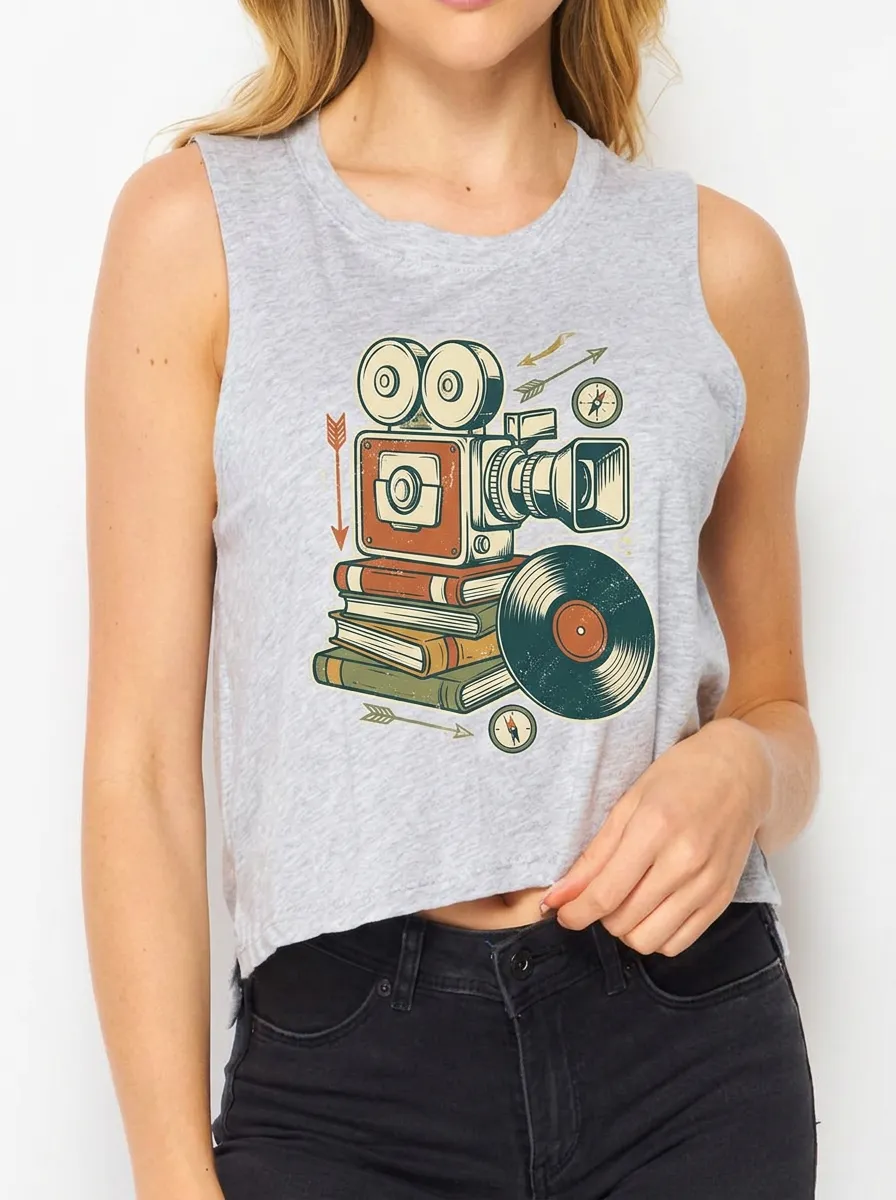 Women's Retro Cinema Book Vinyl Printed Tank Top