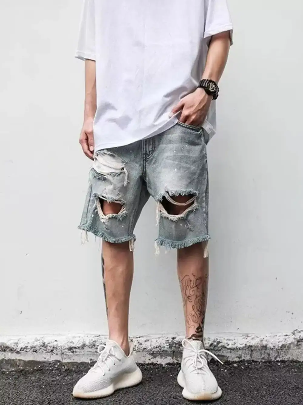 Men's Full Size Distressed Denim Shorts Plus Size