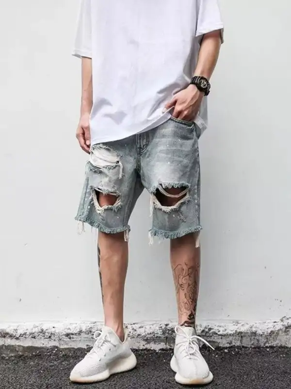 Men's Full Size Distressed Denim Shorts Plus Size