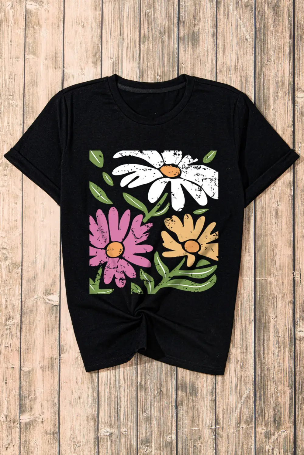 Black Retro Floral Print Crew