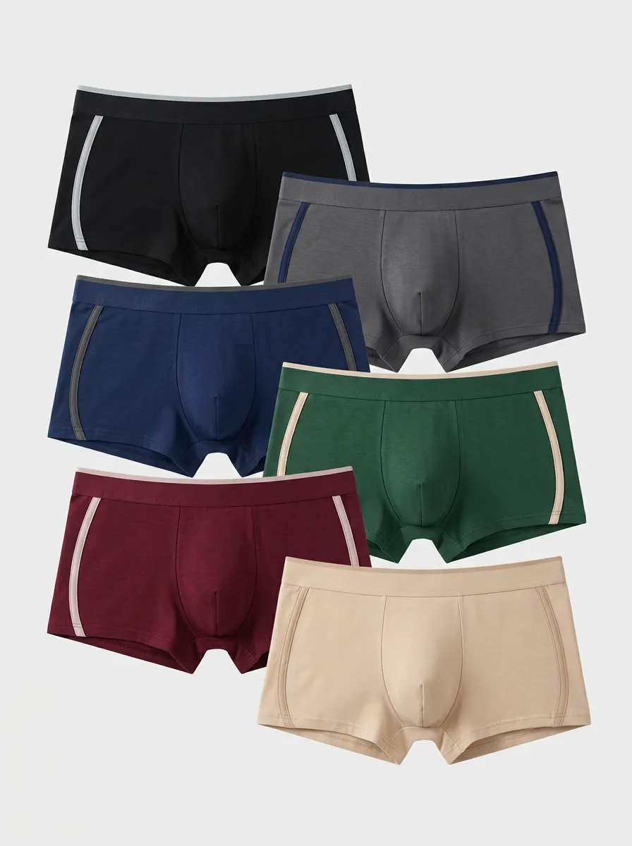 Men's Wide-Waistband Contrast-Piping Trunk Briefs Set