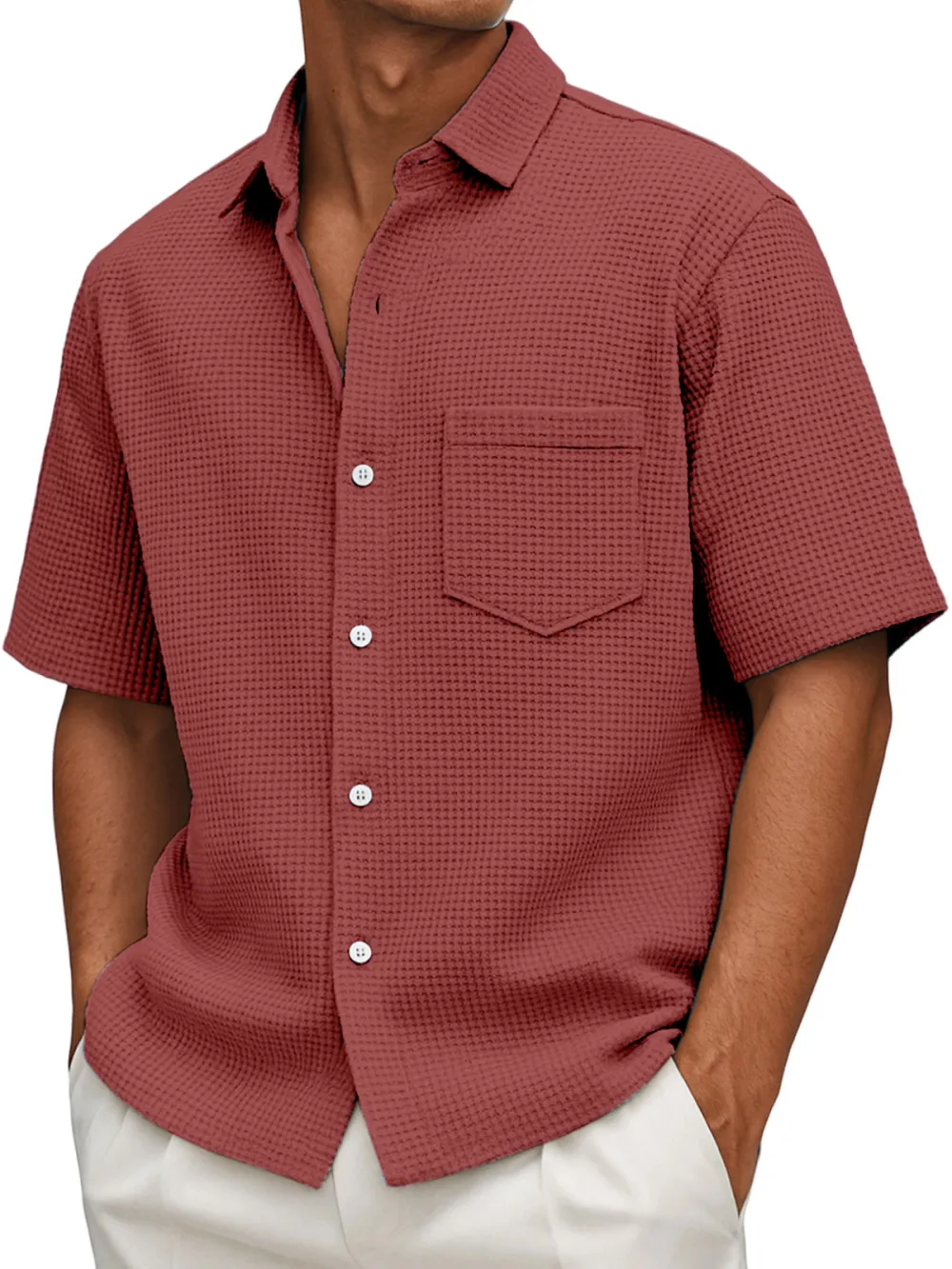 Everyday Textured Knit Button Front Shirt