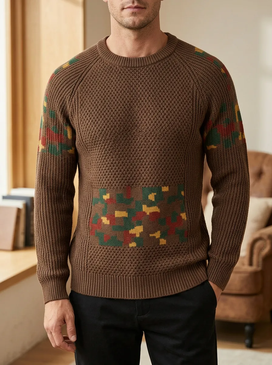 Men's Geometric Camo Sweater