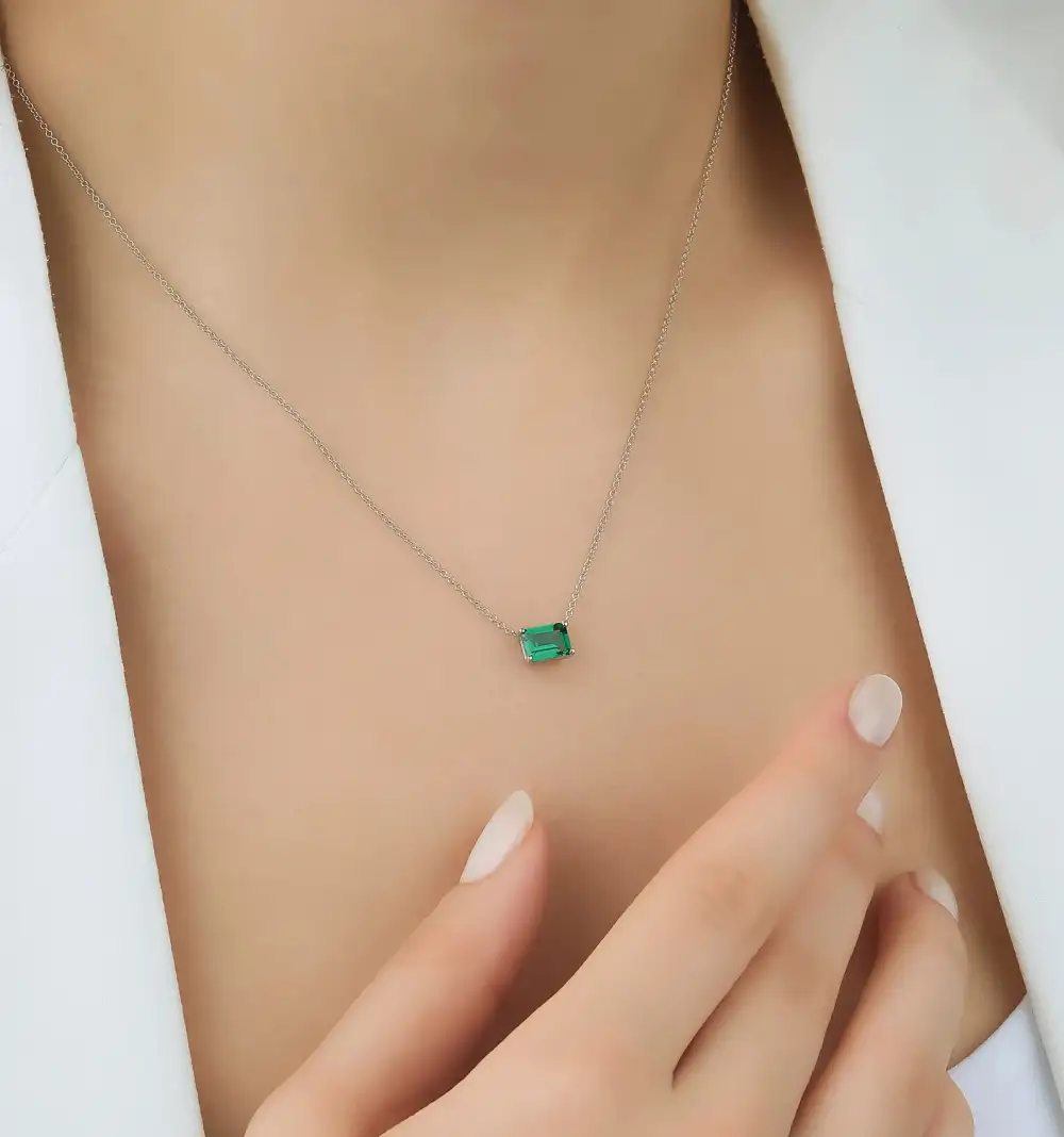 Dainty Emerald Cut Solitaire Emerald Necklace