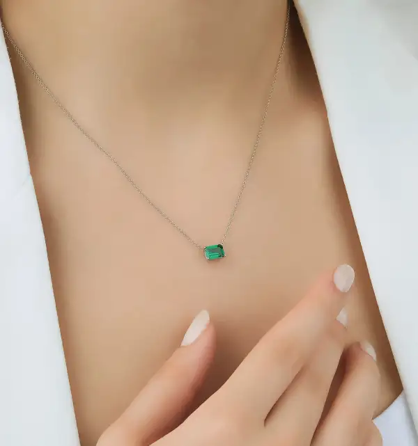 Dainty Emerald Cut Solitaire Emerald Necklace
