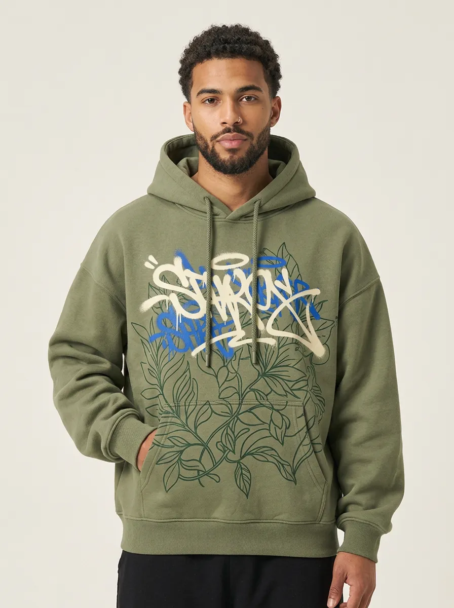 Unisex Streetwear Graffiti Leaf Hoodie