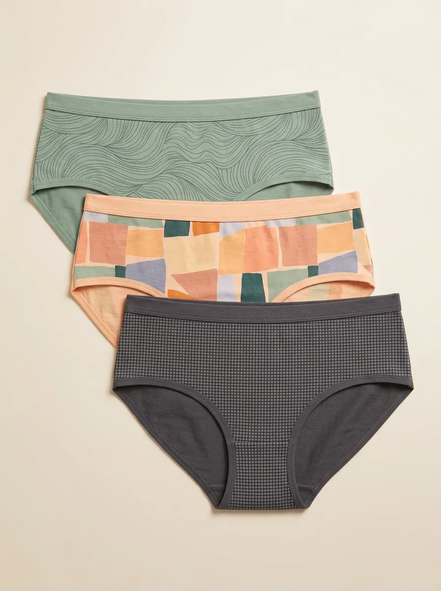 Women's Geometric Abstract Wave Grid Printed Three-Pack Panties