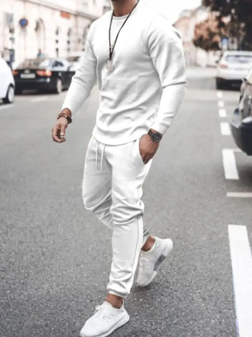 Round-Neck Long-Sleeve Top and Pants Sport Set