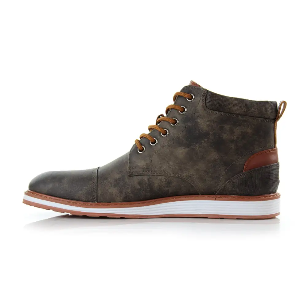 Faux-Leather Lace-Up Textured Chukka Boots