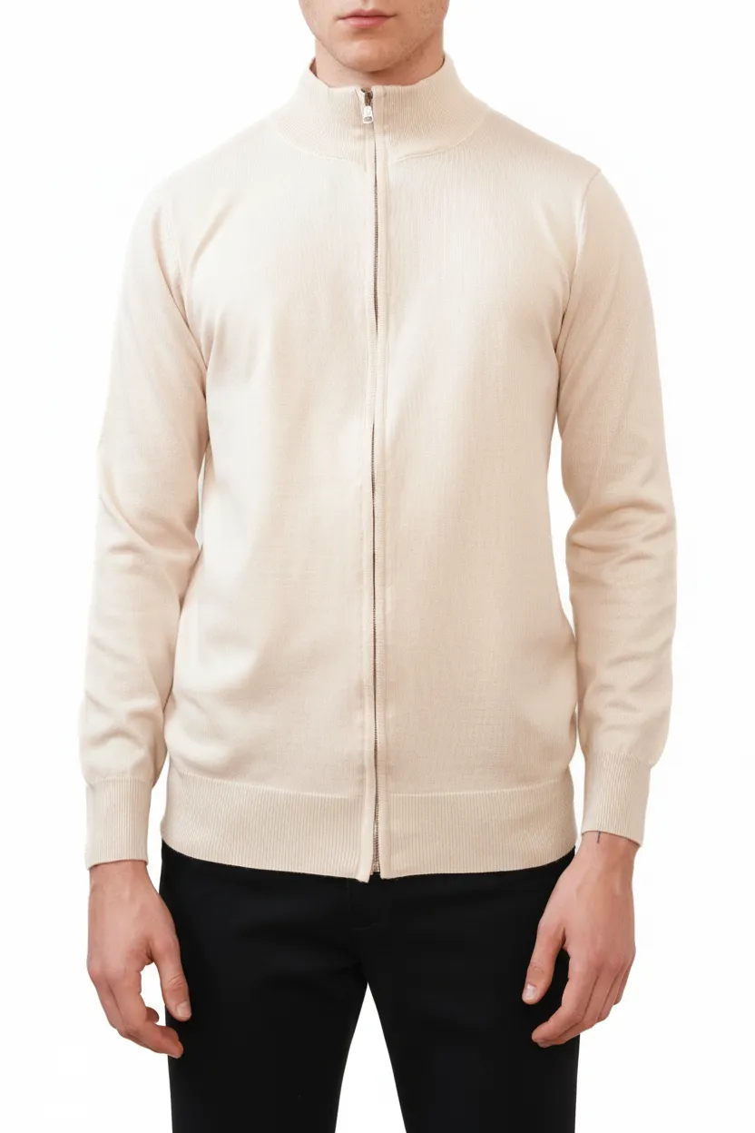 Regular Fit Full Zip Viscose Zip Cardigan