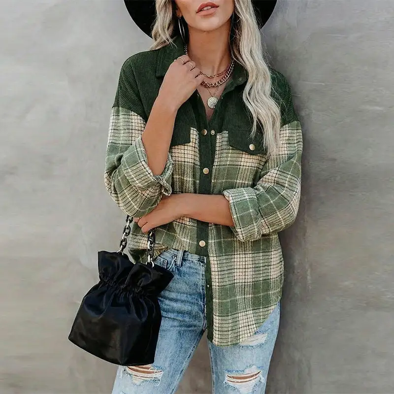Plaid Corduroy Casual Outerwear Jacket